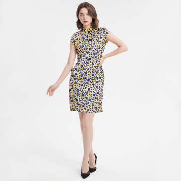 Short Sleeve Dress Floral leopard print shift dress