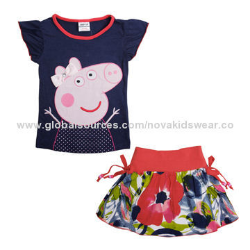 Nova New Summer Girls' Suits, 100% Cotton,Lovely Design,Allover Flower Print,Sleeveless, with Skirt