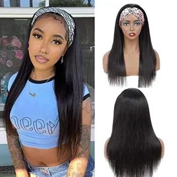 Straight Headband Wigs Human Hair for Black Women 24" Long Hair 10A Brazilian Virgin Hair 150% Density Glueless None Lace Front