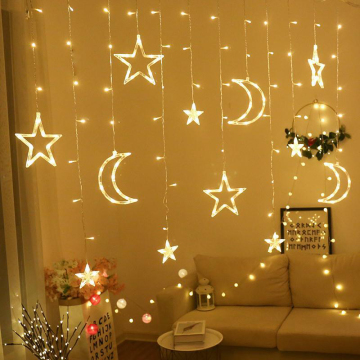 Fairy Ramadan Light Window LED Curtain Star Moon String Light for Festivals & Christmas Decoration