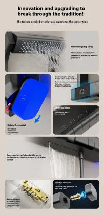 Multifunctional Brass Storage Rack with Constant Temperature Digital Display Supercharged Shower Head - Home Bathroom Shower Set