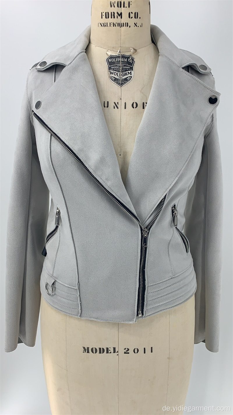 Graue Wildlederjacke für Damen