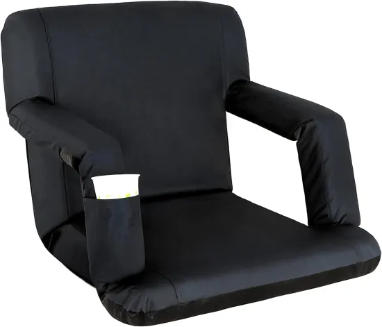 Comfortable Stadium Chair with Reclining Back, Wide Seat, and Cup Holder for Adults - Perfect for Camping and Bleachers