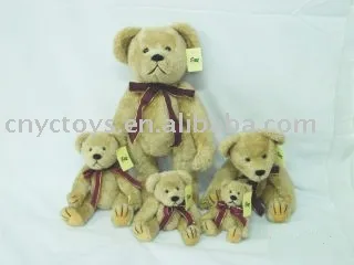 Jointed Plush Bear W/Ribbon