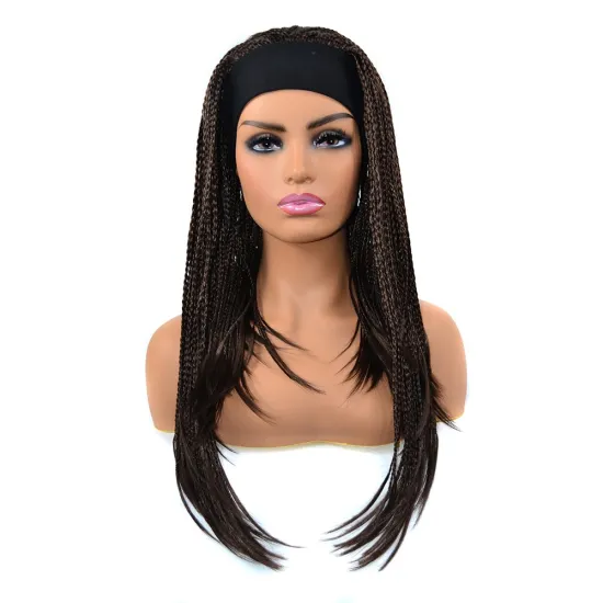 Wholesale Black Blonde High Quality Ombre Long Braids Heat Resistant Turban Wig Synthetic Wigs With Headband Attached For Woman