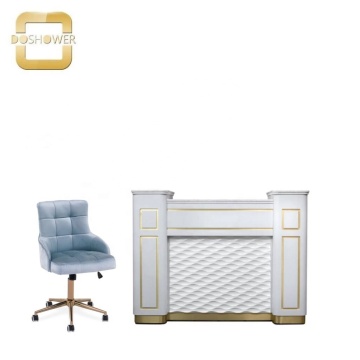Ample Storage White and Gold LED Marble Reception Counter