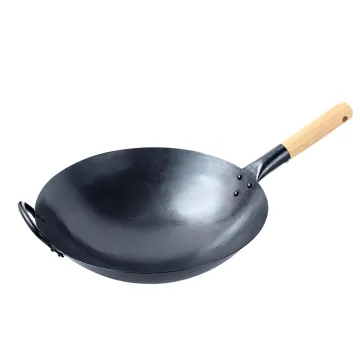 Commercial Cooking High temperature preseason Chinese Traditional Craft Hammered Wok wood Handle non stick Carbon Steel Wok Pan