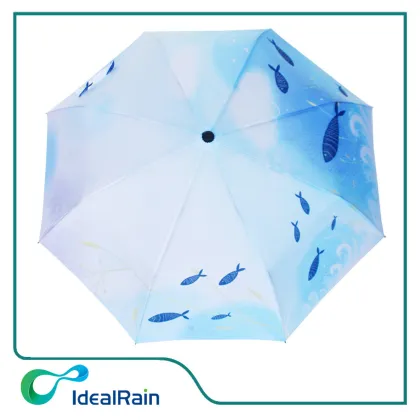 Hot Sale Blue Fabric Fish Print 3 Fold Umbrella Gift Umbrella