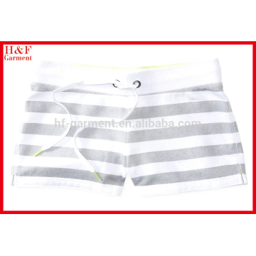 2015 new product custom 100% cotton women striped shorts in gray and white