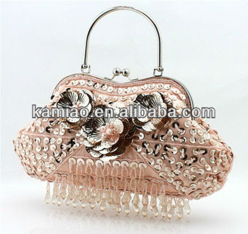 handmade paillette beaded flower pearl tassels evening handbag