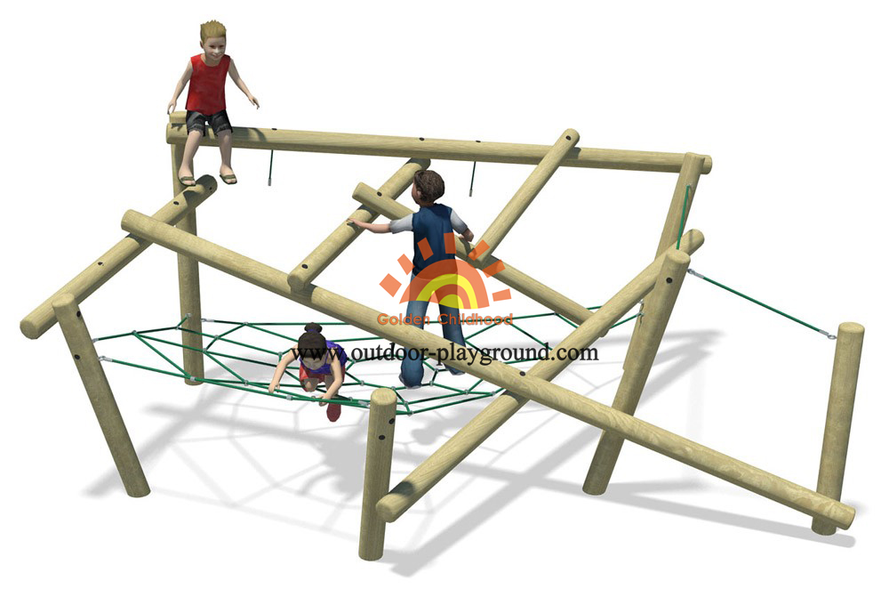 outdoor wooden climbing net playground for children