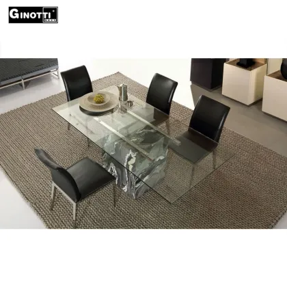 Luxury rectangular tempered glass dining table