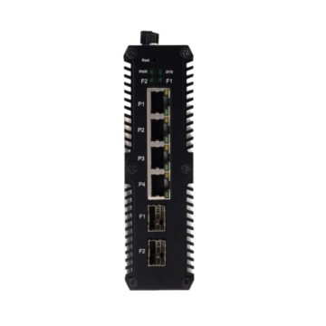 6 Port Industrial PoE Switch with 4x 10/100/1000Mbps Gigabit PoE Ports and 48V Fiber Optic Management