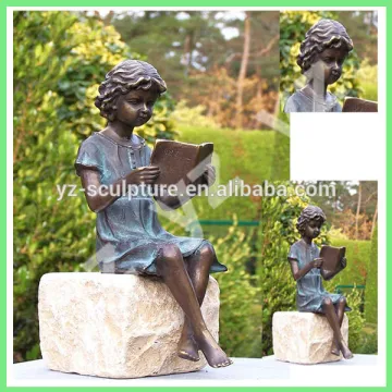 garden decoration life size bronze children sculpture of reading girl