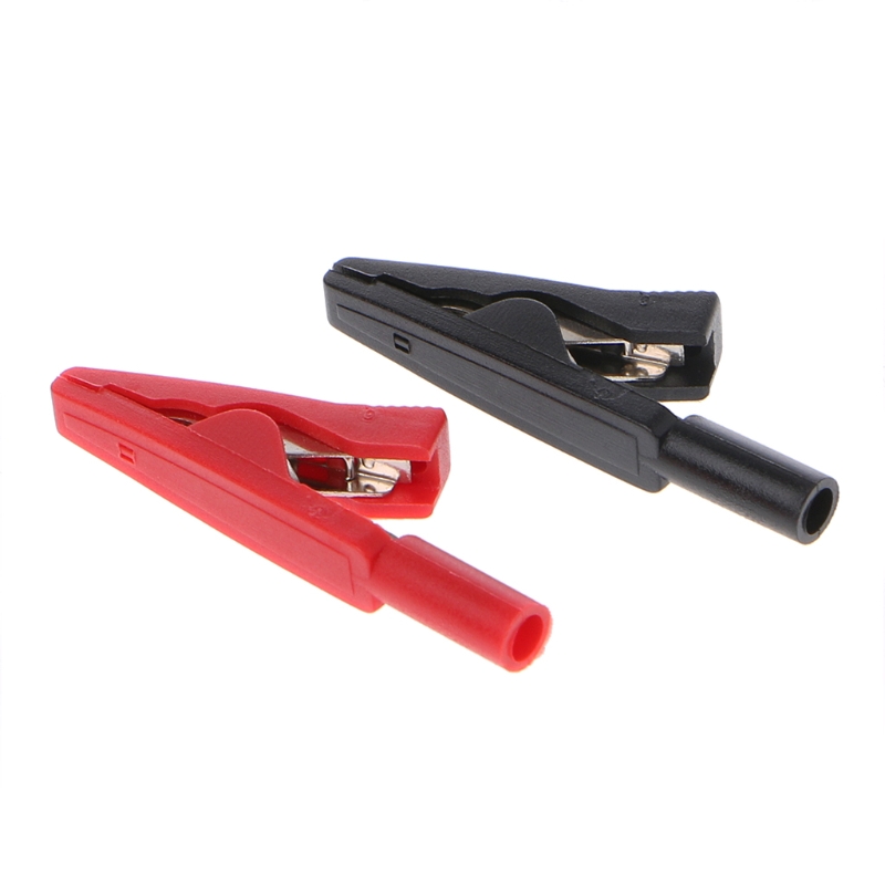 2 Pcs Insulated Alligator Clip 2mm Banana Female Adapter Meter Test Probe Black Red