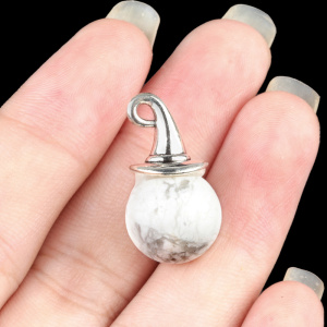 Howlite 12mm Balls & Spheres Silver Wizard Cap Pendant for Making Jewlery Stone Beads Halloween Charms Decor Gift