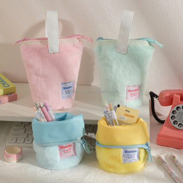 Large Capacity Vertical Turn Plush Pen Holder for Students