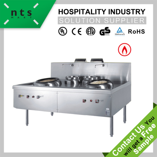 2 wok Chinese cooking gas range with blower