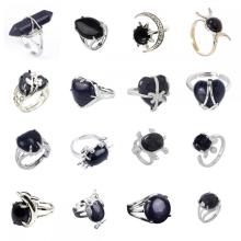 Assortiment Blue Goldstone Perles Anneaux de forme de hibou pour femmes anneaux de coeur Goldstone pour les filles Anneau réglable de mariage