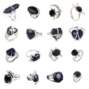 Assorted Blue Goldstone Beads Rings Owl Shape Ring for Women Goldstone Heart Rings for Girl Women Wedding Adjustable ring