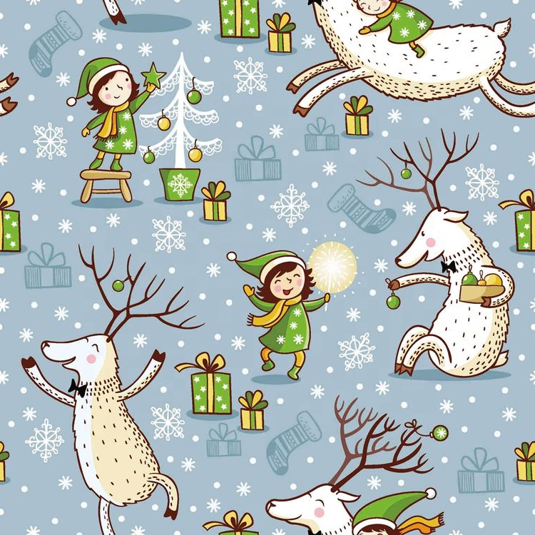 Christmas Woodland Print 100% Polyester Festlicher Stoff
