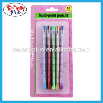 Colorful multi-point lead plastic pencil for promotion
