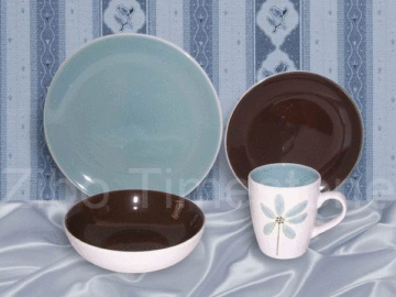 16PCS Stoneware Embossed Double Color Glazed Dinner Set (6100C-060)