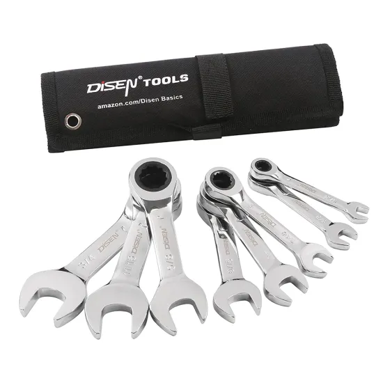 8 Pieces CRBV 12 Point Combination Box End Open End Compact Stubby Ratchet Wrench Spanner Set