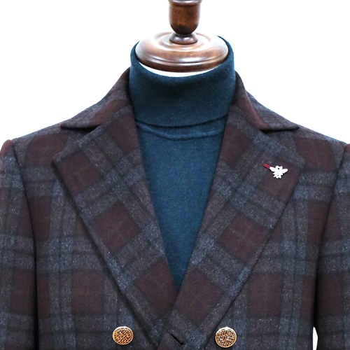 Custom Slim Fit Tweed Long Wool Coat