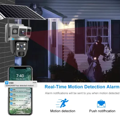 4MP 4G Solar Security Camera: AOV 24 Hours PTZ Dual Lens Outdoor Camera