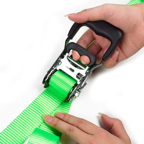 1.5" 2T 38mm Rubber Handle Ratchet Buckle Tie Down Green Strip Belt With 1.5 Inch Double S Hooks