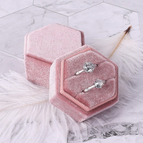 Custom Logo Velvet Hexagonal Travel Jewelry Ring Box