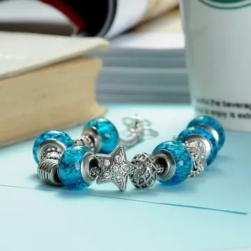 Bracelet, made of pandora beads and brass chain, professional pandora factory