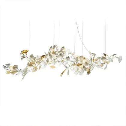 Ceramic Flower Ginkgo Leaf Long Chandelier