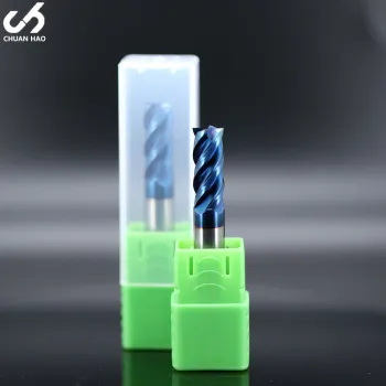 Custom Tungsten Steel Solid Carbide Nano Blue Coated CNC Milling Cutter 4 Flute HRC45 HRC55 HRC65 Square End Mill