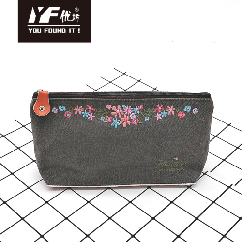 Canvas Cosmetic Bag Bulk Flower embroidery style canvas cosmetic bag Manufactory