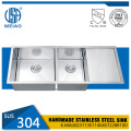 SUS304 Kitchen Double Bowl Sink With Drainboard