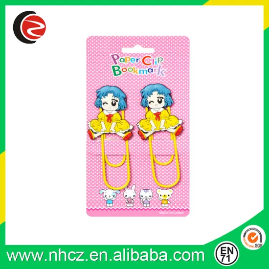 3D cartoon Shaped Soft PVC Bookmark Design/ Metal Paper Clip