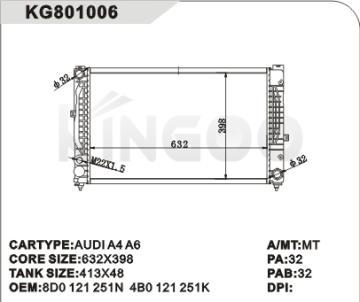 car radiator for AUDI A4 A6 OEM:8D0121251N  4B0121251K
