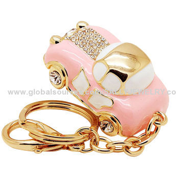 Fancy car-shaped keychains, made of alloy and rhinestone/enamel/small/OEM orders are welcome