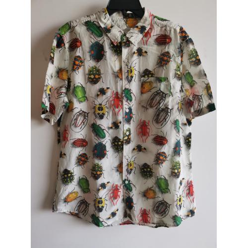 Hombres camisa de manga corta de algodón de seda casual