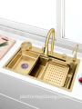 Golden Waterfall Sink with Handmade 304 Stainless Steel Faucet: Aesthetic 30-32 Inch Kitchen Sink in Brushed Gold - SAMTOU 2023