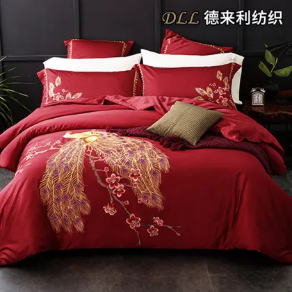 Scarlet Phoenix Embroidery 4 Piece Bedding Set