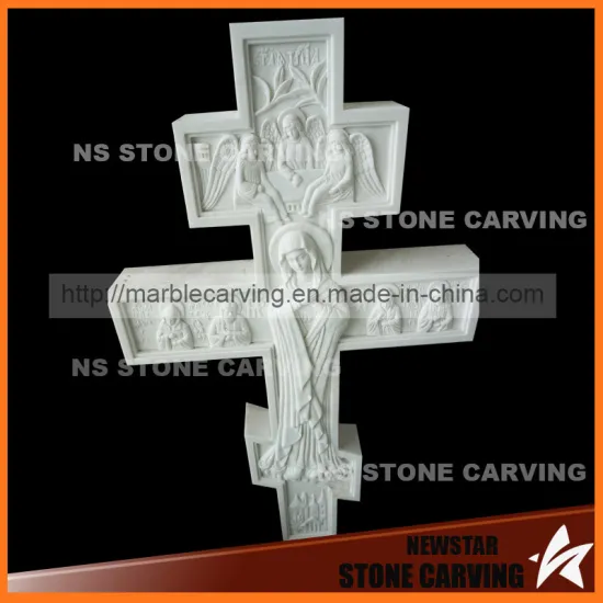 Cross Monument Tombstone with Angels Carving