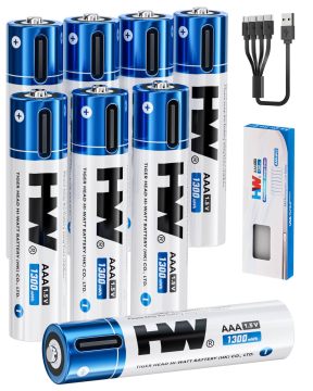 8PCS 1.5V AAA 1300mWh USB-C Rechargeable Lithium Battery