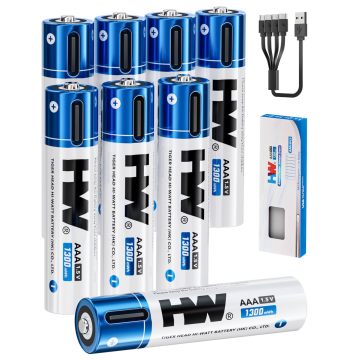 8 piles au lithium rechargeables USB-C 1,5 V AAA 1300 mWh