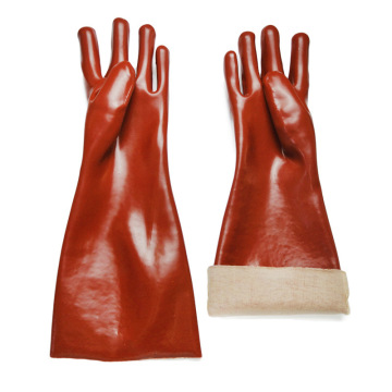Brązowe rękawice Coatd z PVC, gładkie wykończenie. 45cm