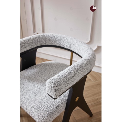 Wooden Lambswool Cream Boucle Dining Chair