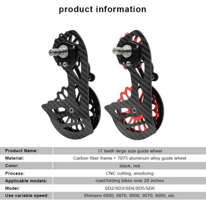 Bicycle Ceramic Bearing Carbon Fiber Jockey Pulley Rear Derailleur 17T for SRAM Red AXS/Force AXS and Shimano