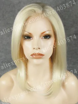 CWN1C1001/613 Bleach Blonde Short Straight Hair Synthetic Lace Front Wig